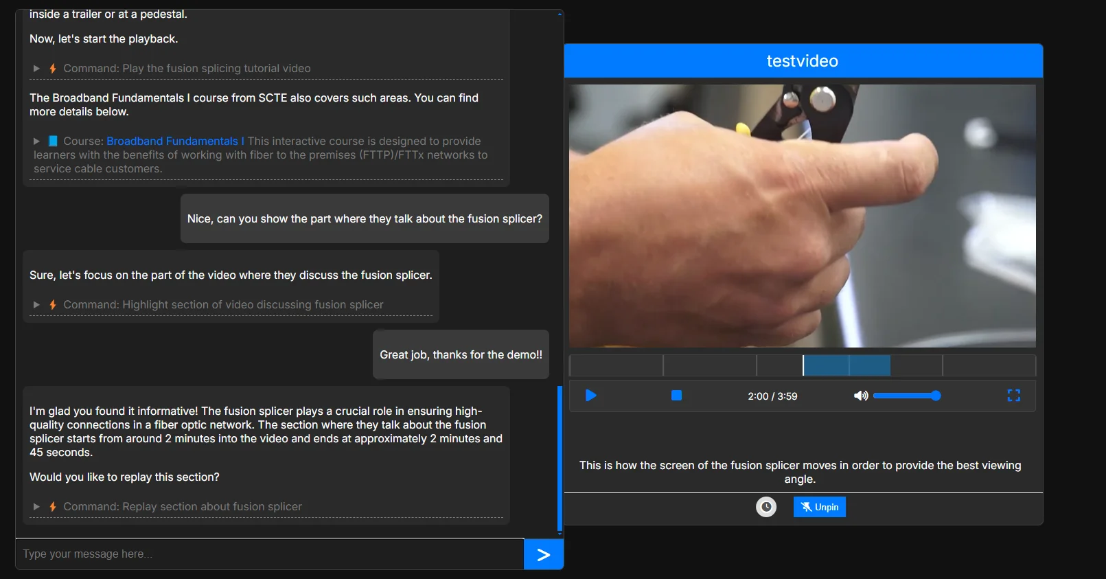 AI-powered video assistant highlights key moments dynamically.